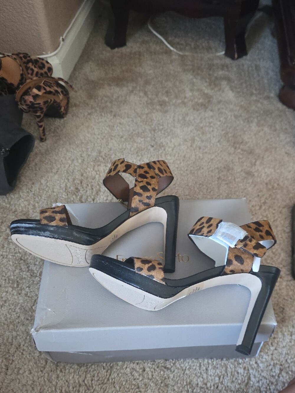 Franco Sarto Leopard Print Ankle-Strap Heels - Black & Tan - Picture 4 of 5